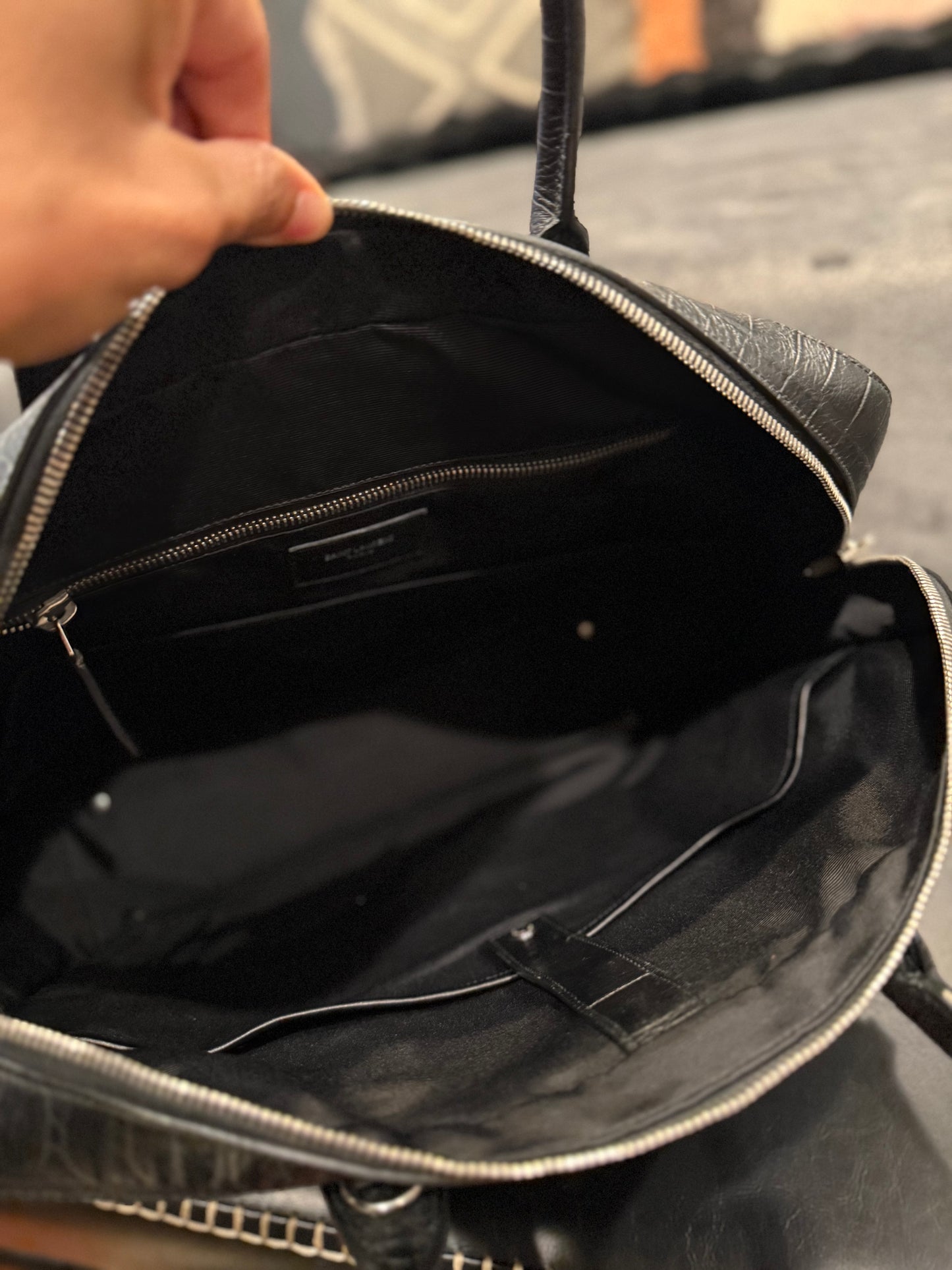 Saint Laurent Paris Croc Embossed Leather Briefcase