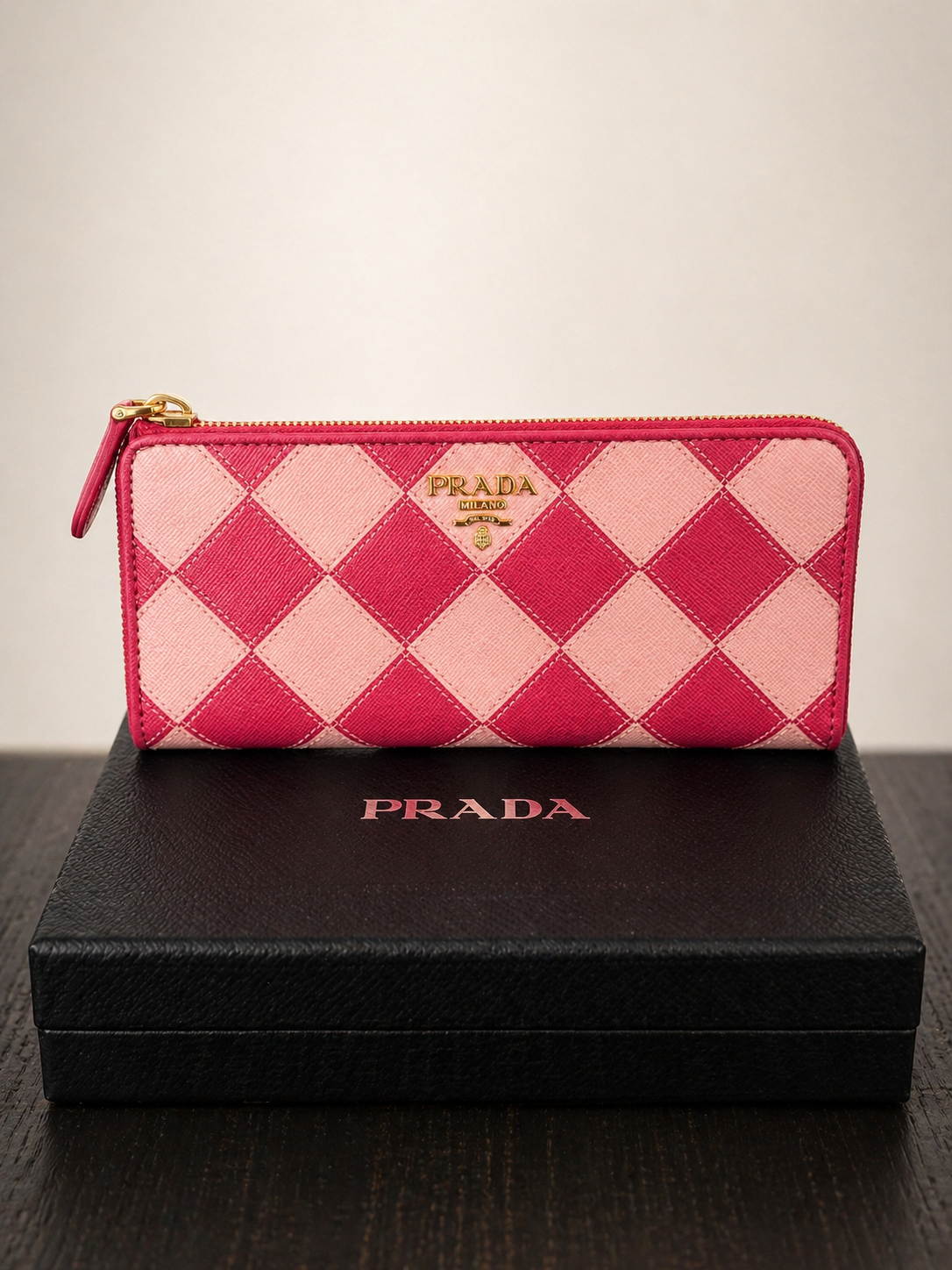 Prada Saffiano Leather Zip Wallet – Pink Two-Tone