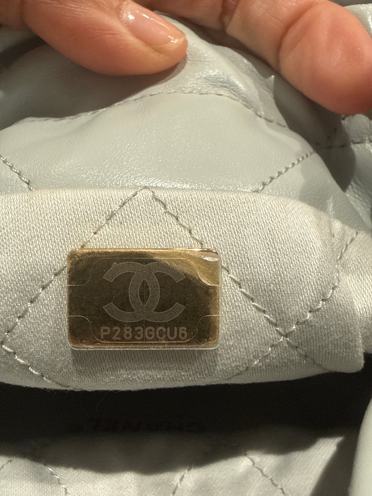 Authentic Chanel 22 Mini Bag – Light Gray with Gold Hardware (Pristine Condition / Full Set)