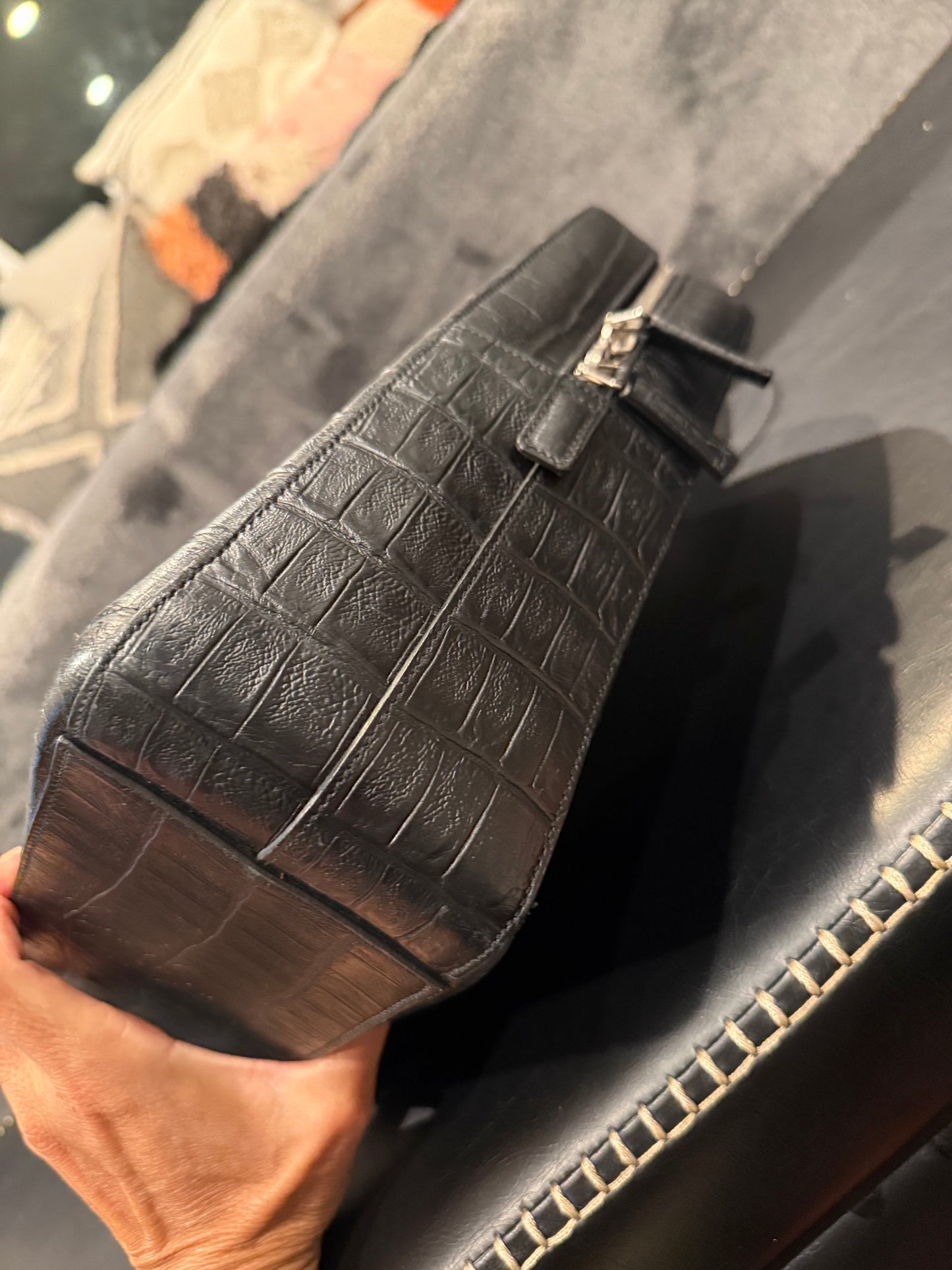 Saint Laurent Paris Croc Embossed Leather Briefcase