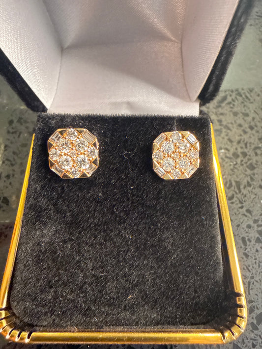 1 carat TW 18K gold diamond studs, natural and genuine