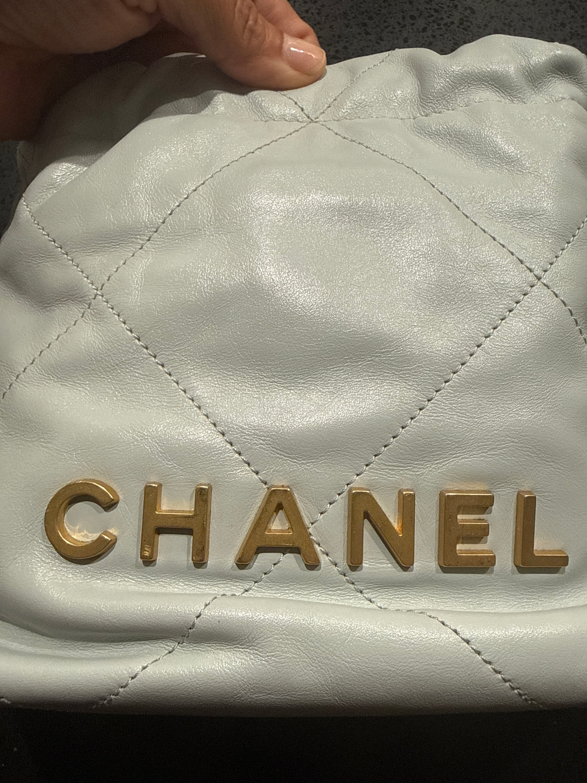 Authentic Chanel 22 Mini Bag – Light Gray with Gold Hardware (Pristine Condition / Full Set)