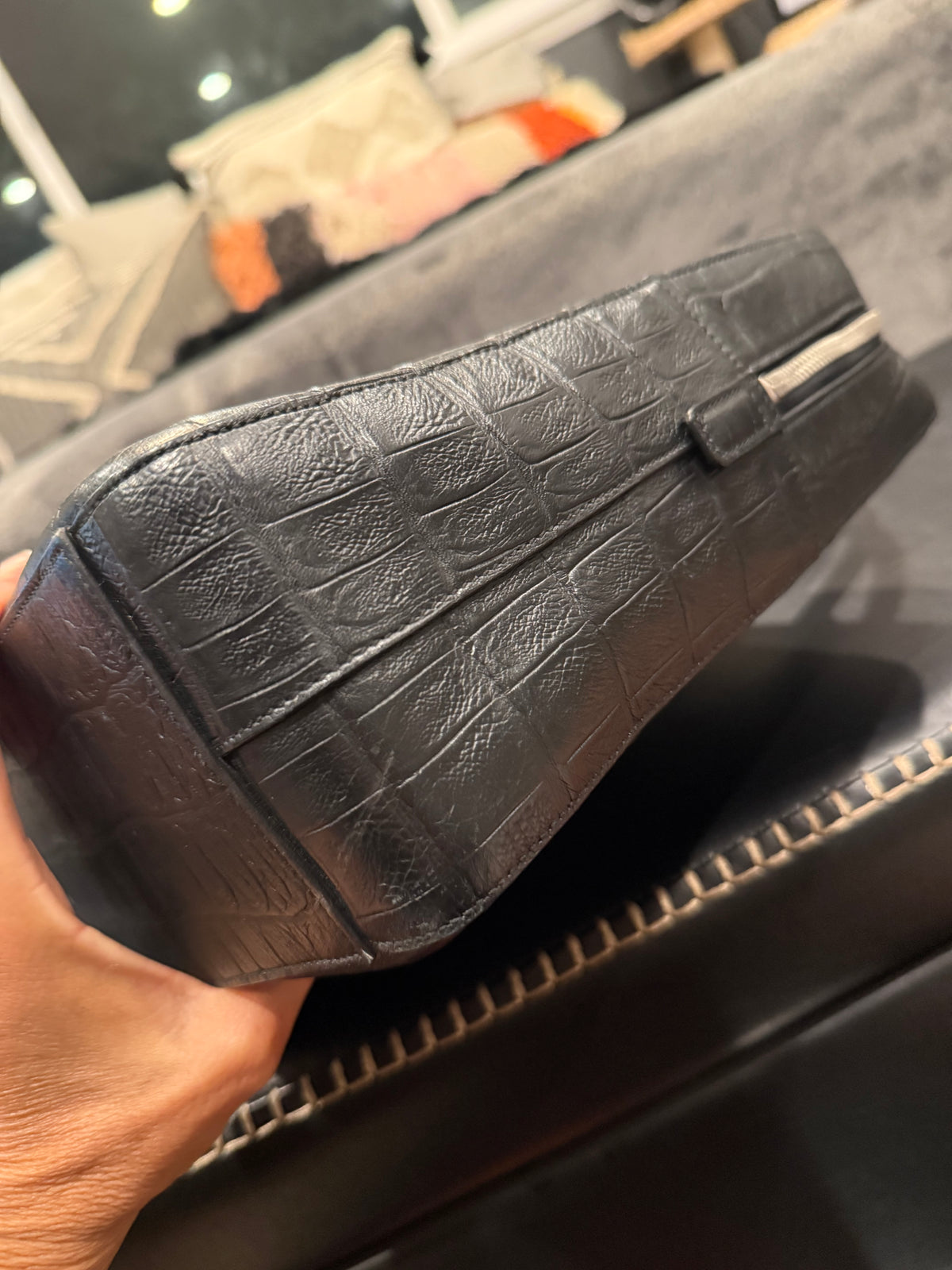 Saint Laurent Paris Croc Embossed Leather Briefcase