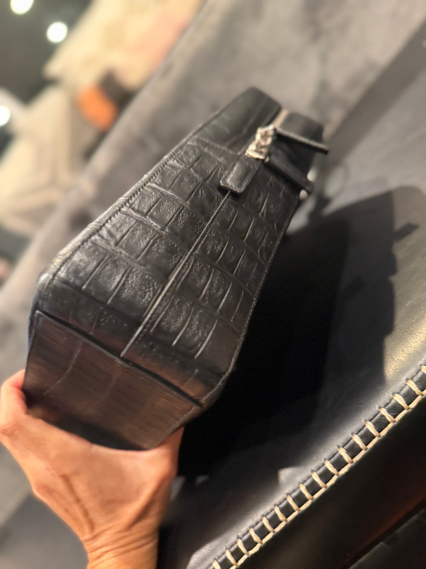 Saint Laurent Paris Croc Embossed Leather Briefcase