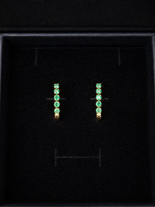 Emerald + 14k gold huggies