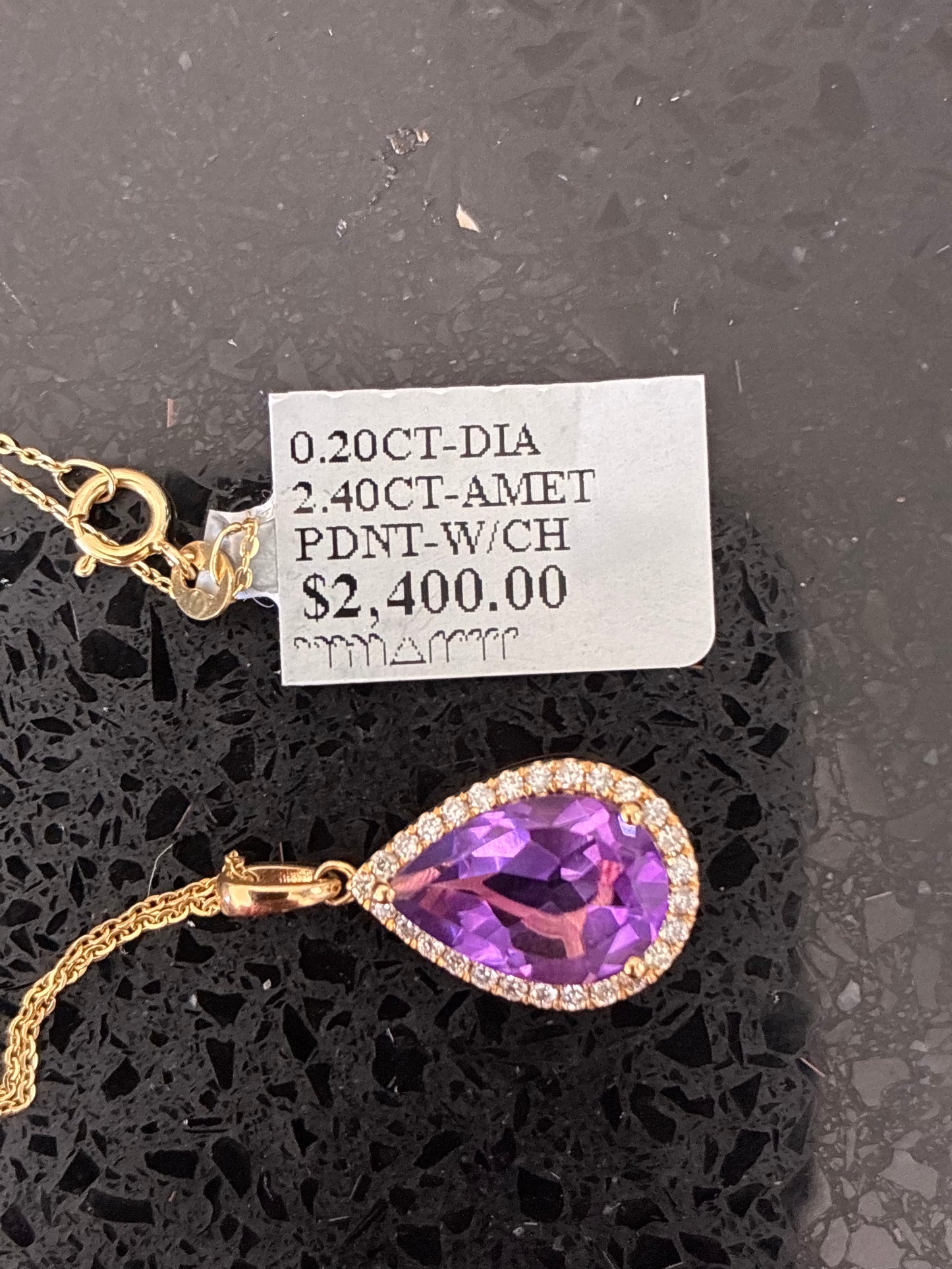 14K Gold, Amethyst & Diamond pendant