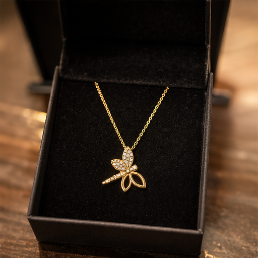 Diamond & 14K gold dragonfly pendant