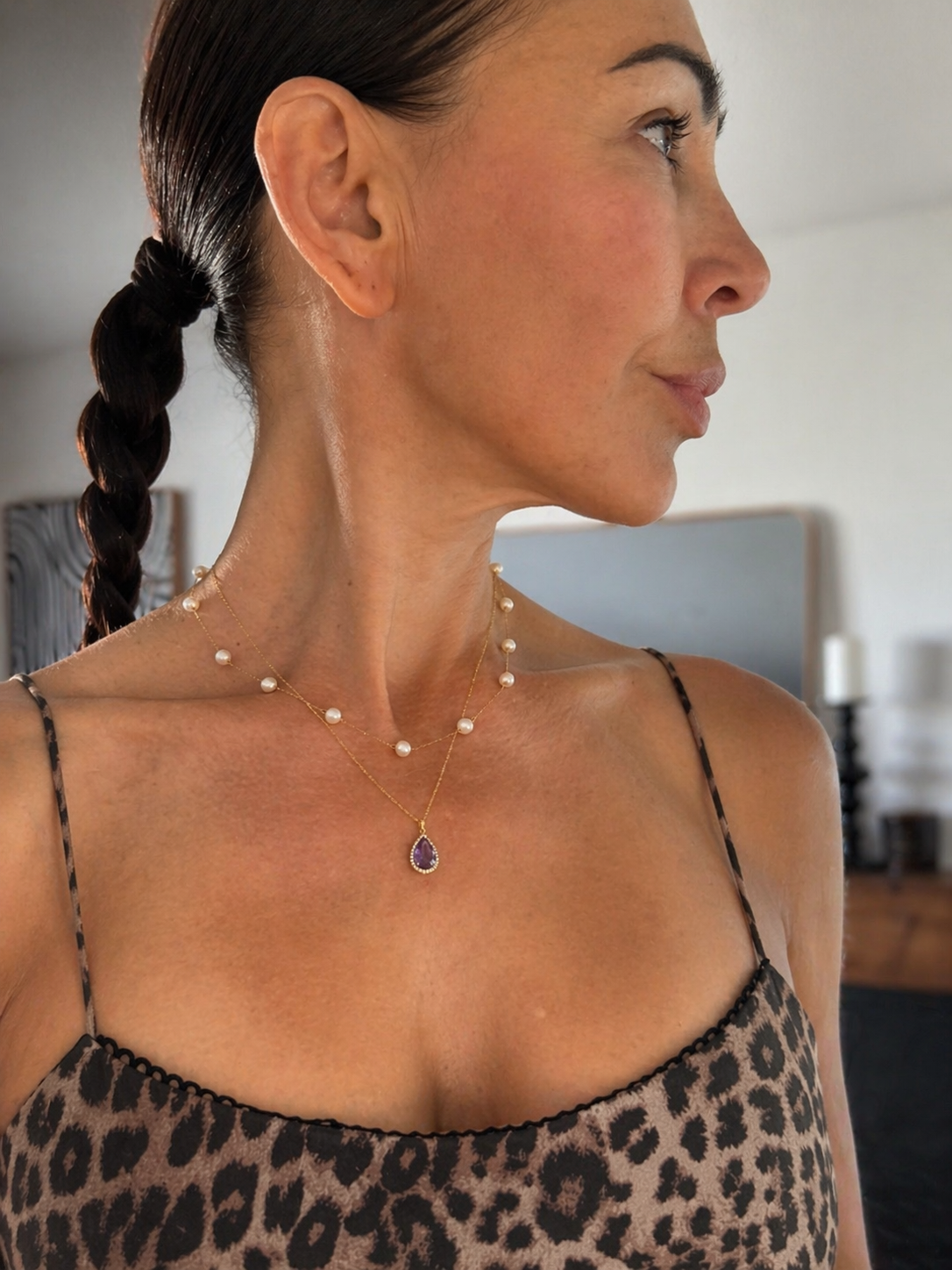 14K Gold, Amethyst & Diamond pendant